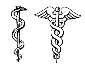 Left: The Rod of AsclepiusRight: The Caduceus